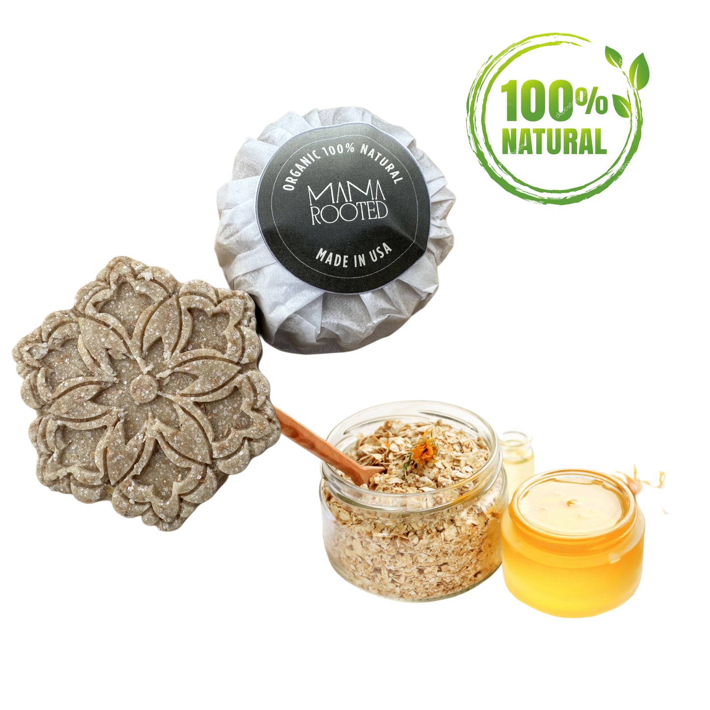 Mama's Roots Oat Milk & Honey Solid Shampoo Bar – Handmade Small Batch Gentle Cleanse for Delicate & Sensitive Scalp – Nourishing Natural Hair Care